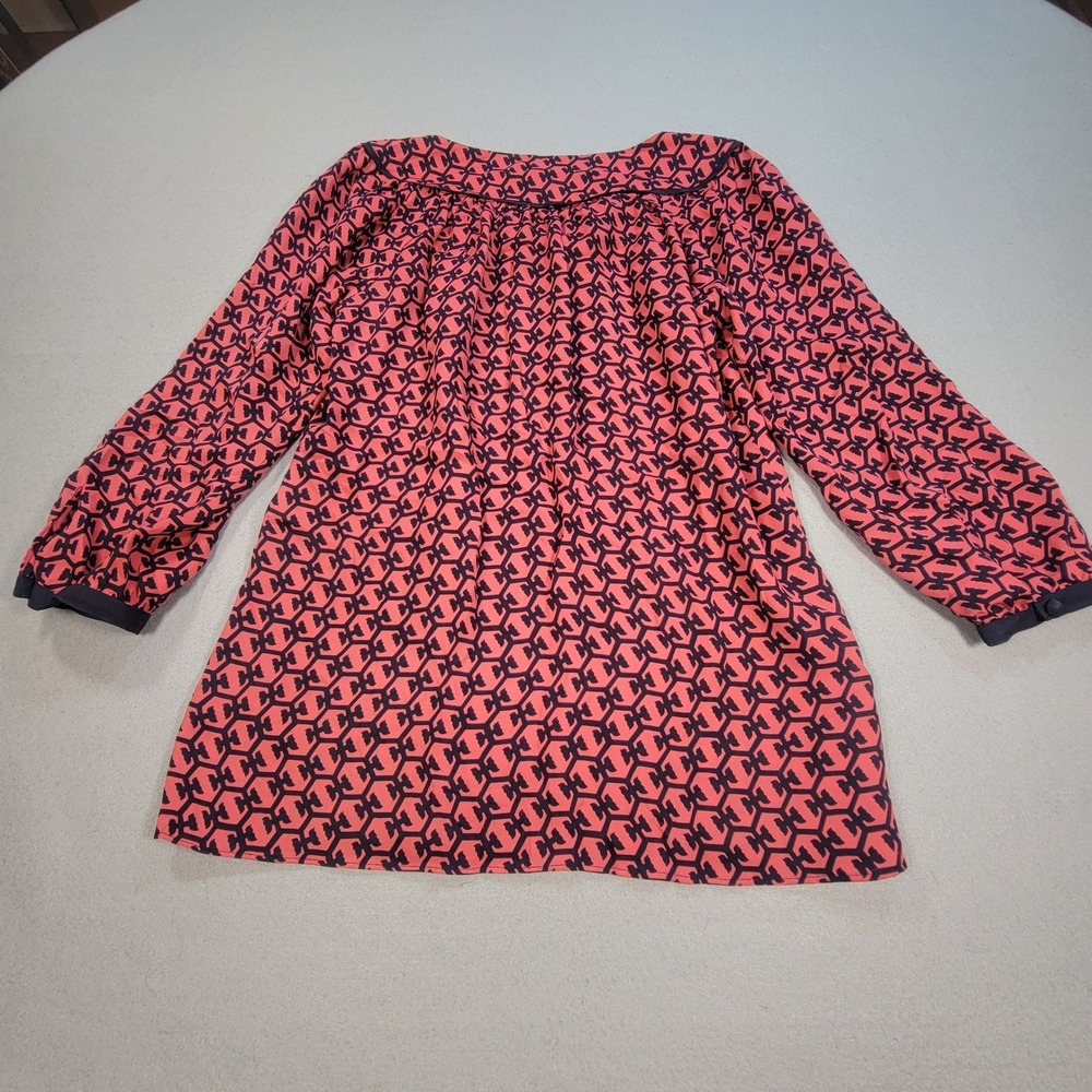 Vineyard Vines Silk Tunic Top Pink Navy Tie Neck Blouse Womens XS Preppy Coastal - Picture 7 of 7